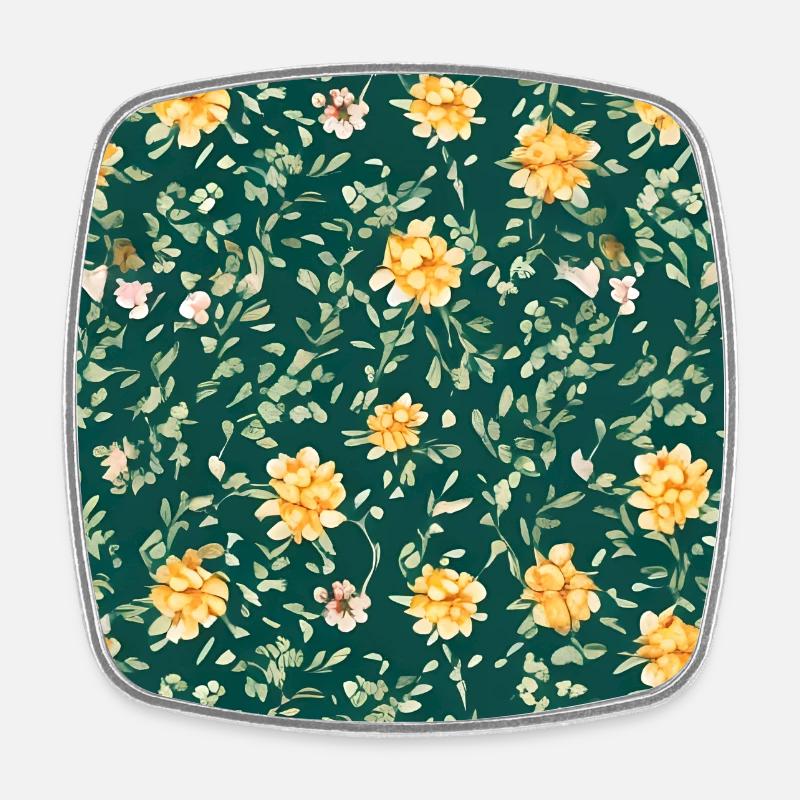 Yellow floral pattern - Square fridge magnet - white