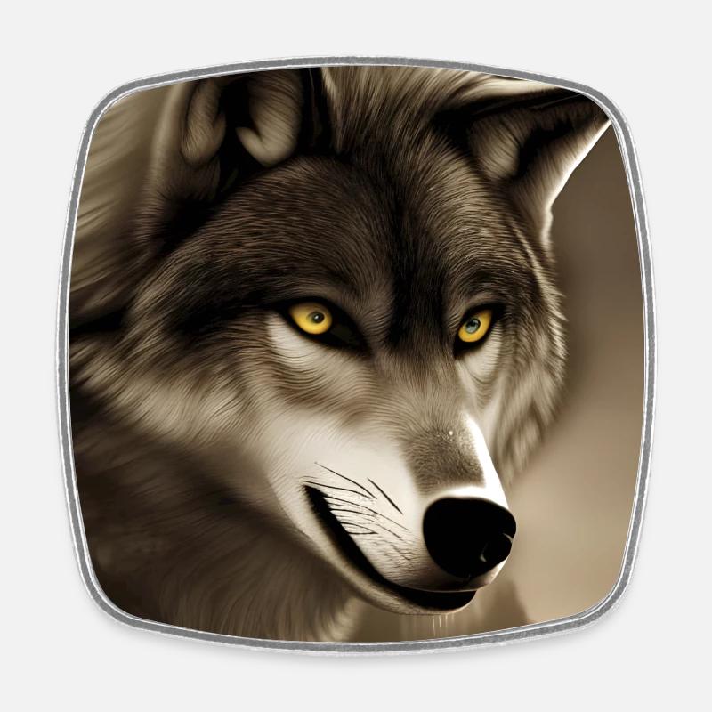 Wolf portrait - Square fridge magnet - white