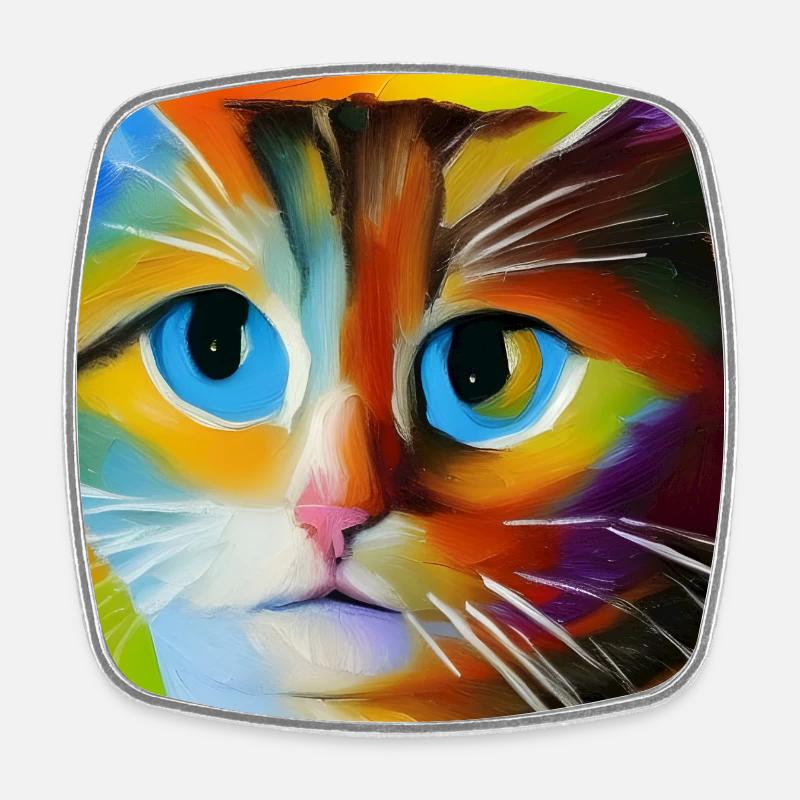 Abstract cat portrait - Square fridge magnet - white