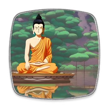 Cartoon buddha statue art - Square fridge magnet - white - Front