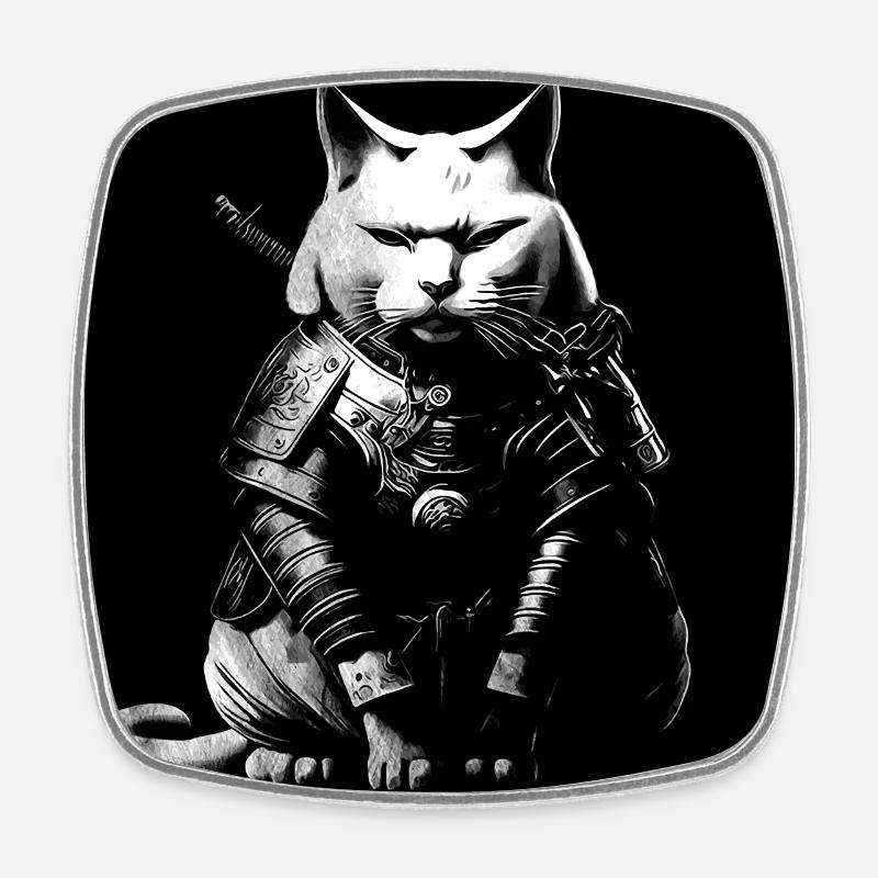 Cool Samurai Cat - Square fridge magnet - white