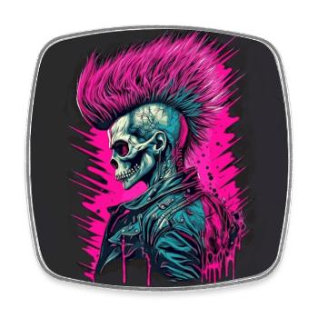 Synthwave Zombie Skull - Square fridge magnet - white - Front