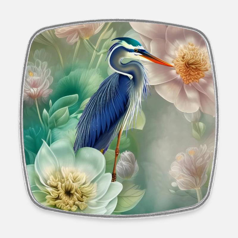 Der elegante Kranich mit Blumen - Viereckiger Kühlschrankmagnet - Weiß