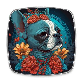 Français Bouledogue aux fleurs - Magnet carré - blanc - Devant