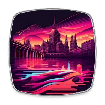 Skyline von Dresden im Abendlicht Vaporwave Optik - Viereckiger Kühlschrankmagnet - Weiß - Vorne