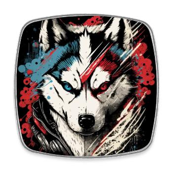 Scary Husky - Viereckiger Kühlschrankmagnet - Weiß - Vorne