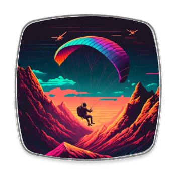 Vaporwave style, paragliding in nature - Square fridge magnet - white - Front