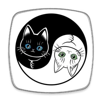Süße schwarz-weiße Yin Yang Katze - Viereckiger Kühlschrankmagnet - Weiß - Vorne