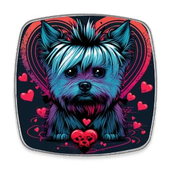 Yorkshire Terrier with heart - Square fridge magnet - white - Front