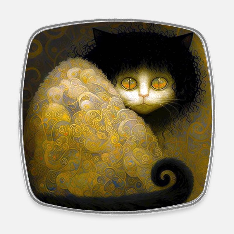 Chat Doré Arabesques - Stoik le chat - Magnet carré - blanc