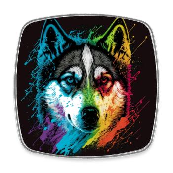 Rainbow Husky - Viereckiger Kühlschrankmagnet - Weiß - Vorne