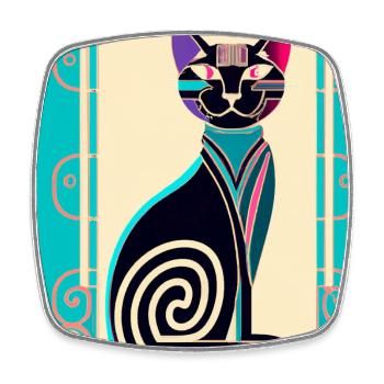 Neon Spiral Cat Art Deco - Square fridge magnet - white - Front