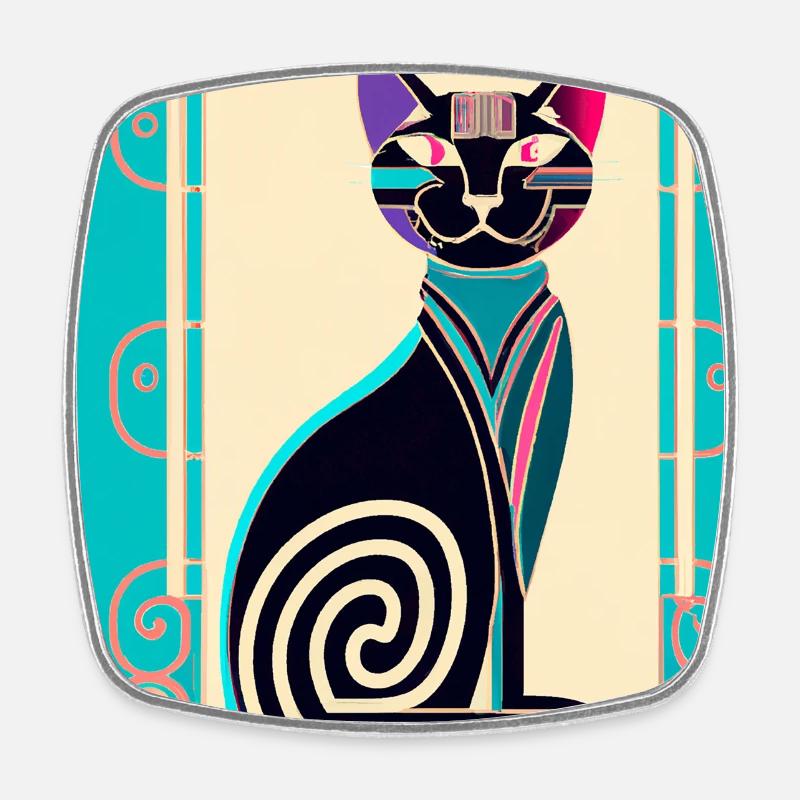 Néon Spirale Chat Art déco - Magnet carré - blanc
