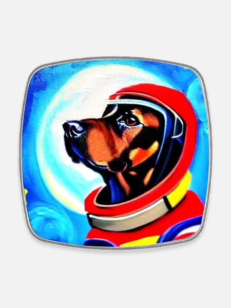 Roter Raumanzug Kosmohund - Viereckiger Kühlschrankmagnet - Weiß