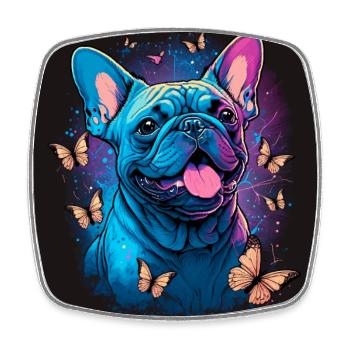 Bouledogue français avec des papillons - Magnet carré - blanc - Devant