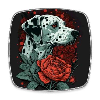 Dalmatiner mit roter Rose - Viereckiger Kühlschrankmagnet - Weiß - Vorne