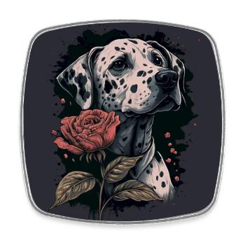 Dalmatiner mit roter Rose - Viereckiger Kühlschrankmagnet - Weiß - Vorne