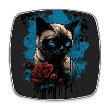 Siamkatze mit roter Rose - Viereckiger Kühlschrankmagnet - Weiß - Vorne