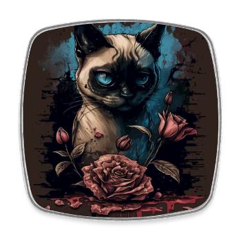 Siamese cat with red rose - Square fridge magnet - white - Front