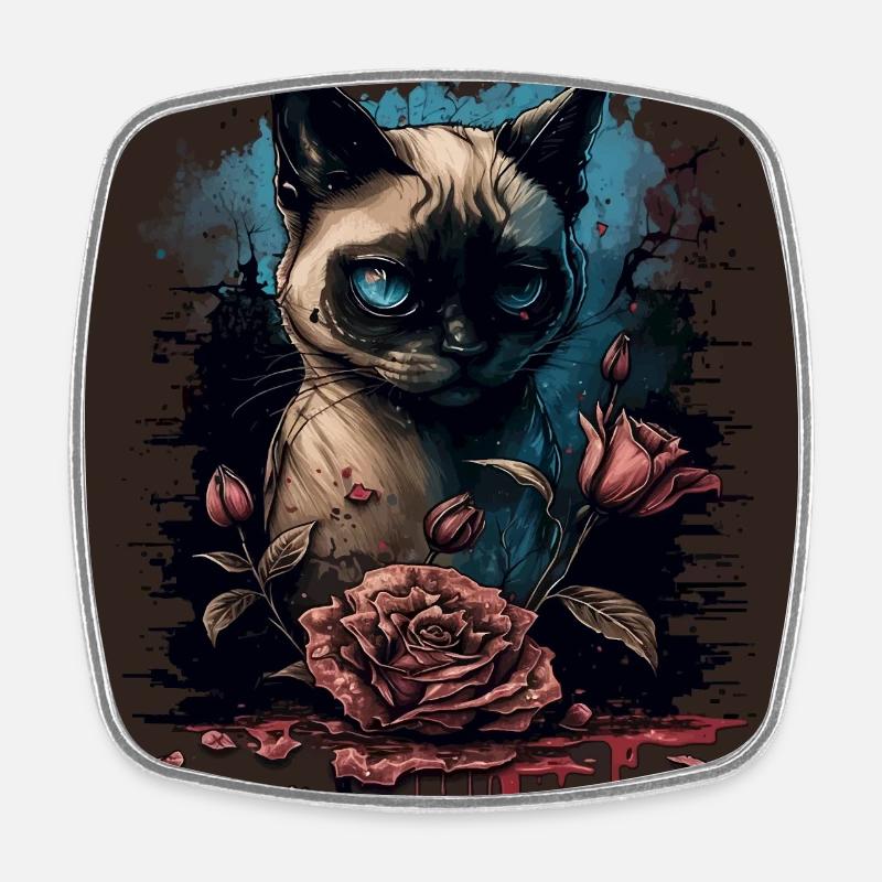 Siamkatze mit roter Rose - Viereckiger Kühlschrankmagnet - Weiß