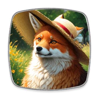 Red Foxes Art with Straw Hat Cute Red Fox Lover - Square fridge magnet - white - Front