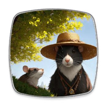 Niedliche Haustier Ratte Strohhut Fancy Rat Kunstwerk - Viereckiger Kühlschrankmagnet - Weiß - Vorne