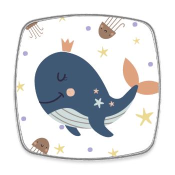 Baleine à couronne et méduse | Monde sous-marin | Boho - Magnet carré - blanc - Devant