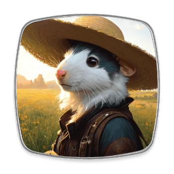 Niedliche Haustier Ratte Strohhut Fancy Rat Kunstwerk - Viereckiger Kühlschrankmagnet - Weiß - Vorne