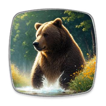 Niedliches Braunbär Kunstwerk mit Strohhut Wiese Kunst - Viereckiger Kühlschrankmagnet - Weiß - Vorne
