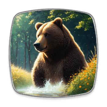 Niedliches Braunbär Kunstwerk mit Strohhut Wiese Kunst - Viereckiger Kühlschrankmagnet - Weiß - Vorne
