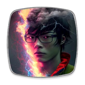 elektrik portrait - Electric Rift neon face - Square fridge magnet - white - Front