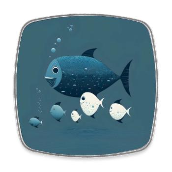 Glückliche Fischfamilie (Schwarm, kreativ, Kunst) - Viereckiger Kühlschrankmagnet - Weiß - Vorne
