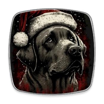 Labrador mit Weihnachtsmannmütze - Viereckiger Kühlschrankmagnet - Weiß - Vorne