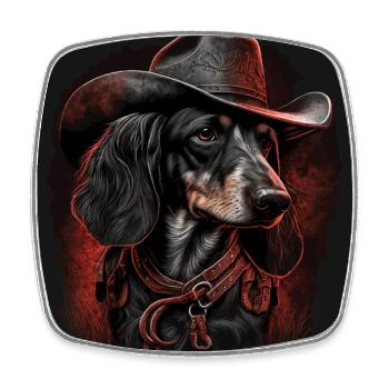 Teckel cow-boy - Magnet carré - blanc - Devant