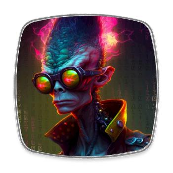 Funky alien 01 - Square fridge magnet - white - Front