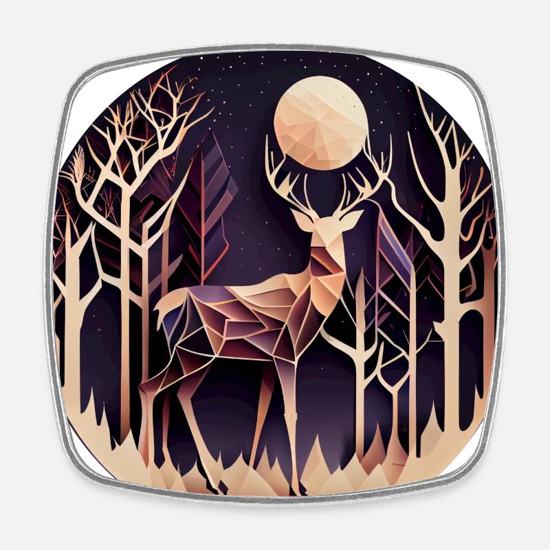 Cerf avec lune dans la forêt avec des arbres - Papercut - Magnet carré - blanc