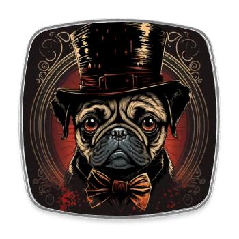 Small pug with big hat - Square fridge magnet - white - Front
