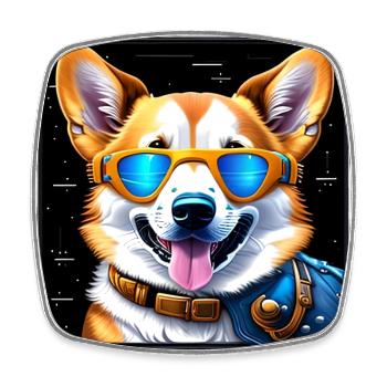 Futuristischer Corgi - Viereckiger Kühlschrankmagnet - Weiß - Vorne