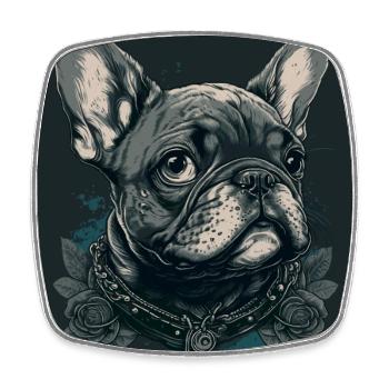 Bouledogue français avec des fleurs - Magnet carré - blanc - Devant