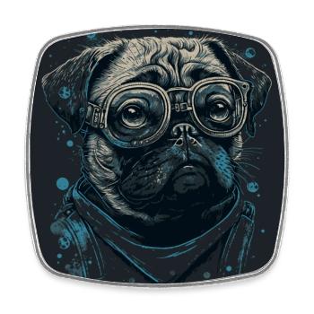 Chien carlin avec des lunettes de nerd - Magnet carré - blanc - Devant