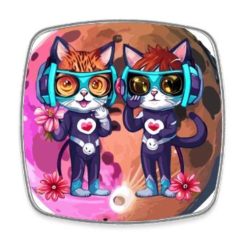 Coole Mond Katzen mit Kopfhörer - Viereckiger Kühlschrankmagnet - Weiß - Vorne