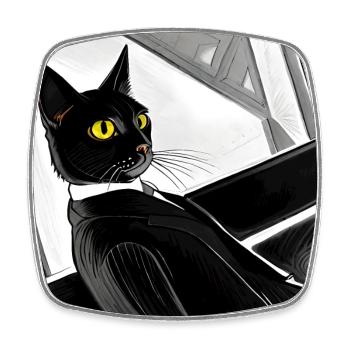 Cat in Black - Square fridge magnet - white - Front