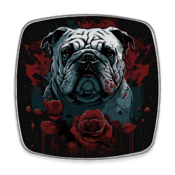 Bouledogue anglais aux roses rouges - Magnet carré - blanc - Devant