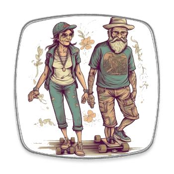 Cooles älteres Paar als Longboard Skater Hipster - Viereckiger Kühlschrankmagnet - Weiß - Vorne
