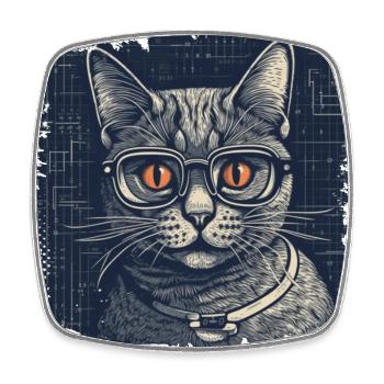 Nerdy Katze mit Brille und orangen Augen - Viereckiger Kühlschrankmagnet - Weiß - Vorne