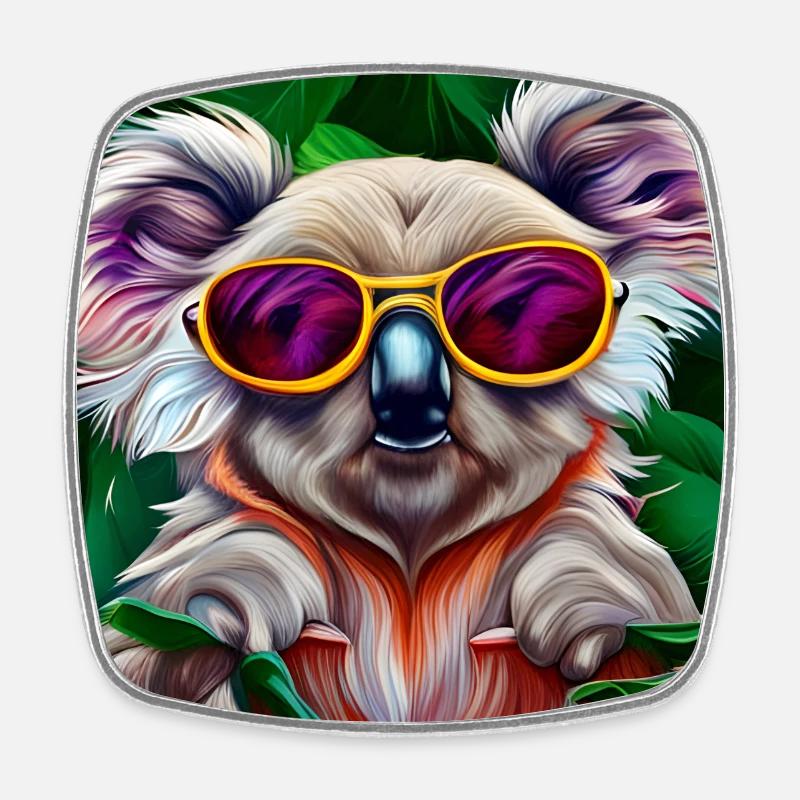 Colorful koala with sunglasses - Square fridge magnet - white