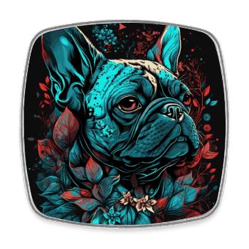 Bouledogue français avec des fleurs - Magnet carré - blanc - Devant