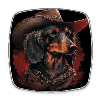 Dackelcowboy - Viereckiger Kühlschrankmagnet - Weiß - Vorne