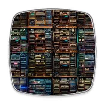 Vintage Audio Stack Collage - Square fridge magnet - white - Front