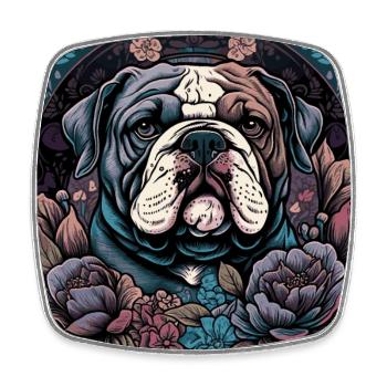 Bulldog anglais avec des fleurs - Magnet carré - blanc - Devant